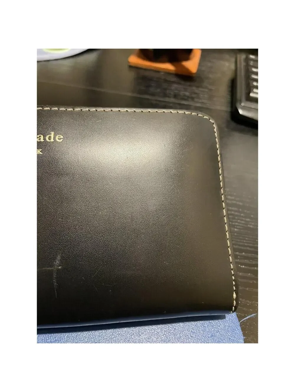 Kate Spade zip around glossy leather wallet black - large
